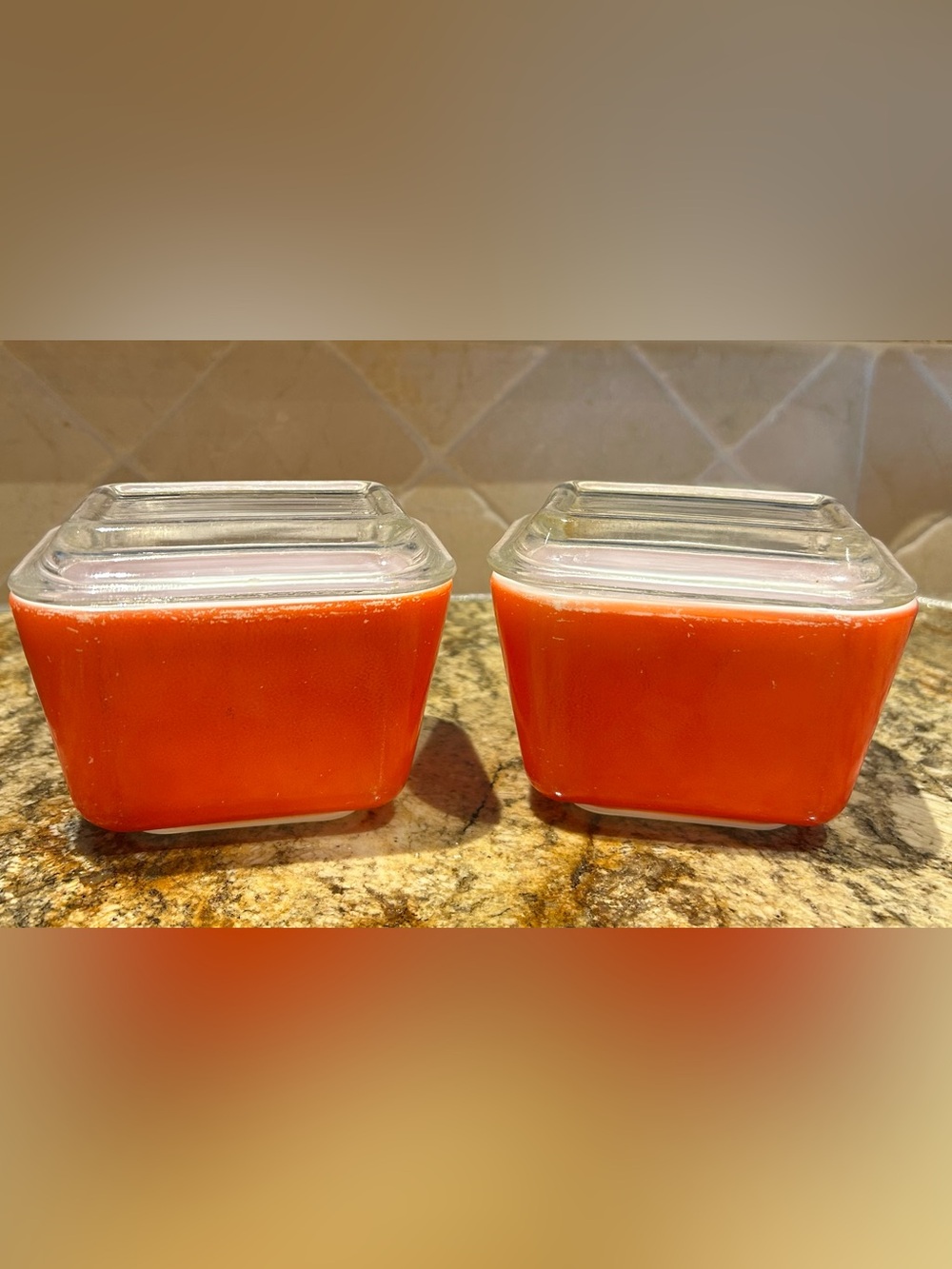 2 Vintage Pyrex Glass Refrigerator Dishes with Lids RED, 501-C, Fridgies.